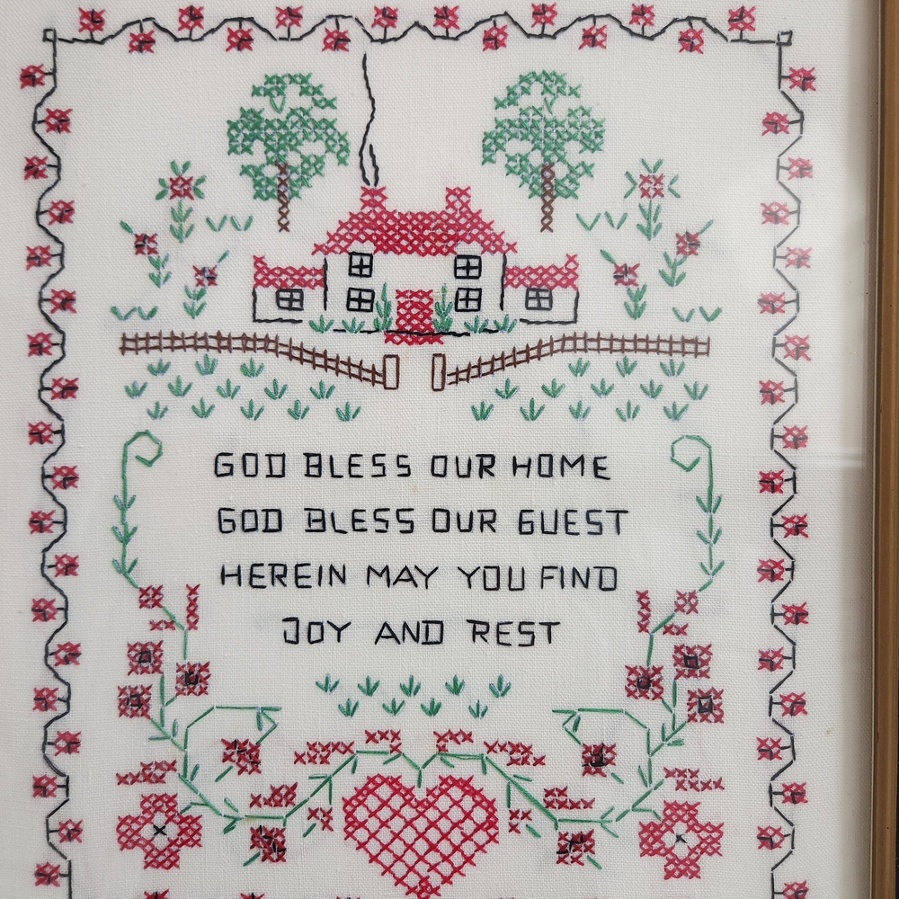 Vintage God Bless Home Completed Cross Stitch Sampler - Picture 6 of 13